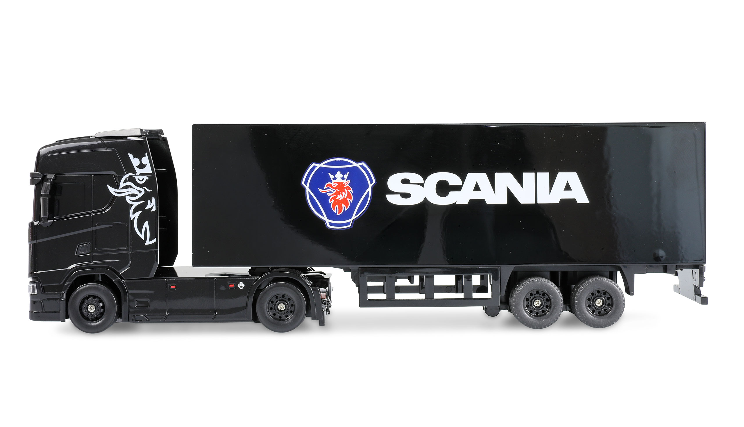Mini-Scania 730 S mit Kofferauflieger proportional 4WD 1:64 RTR schwarz