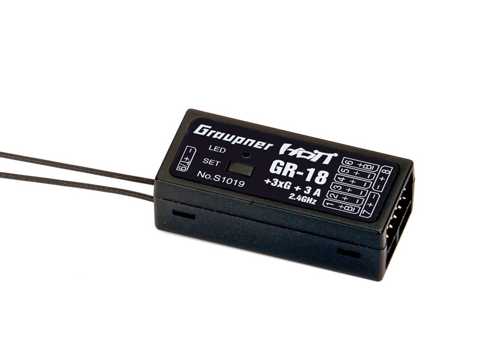 Graupner GR-18 + 3XG + 3A HoTT - 2.4 GHz Empfänger 9 Kanäle 3-Achs Gyro + 3-Achs Beschleunigungssensoren